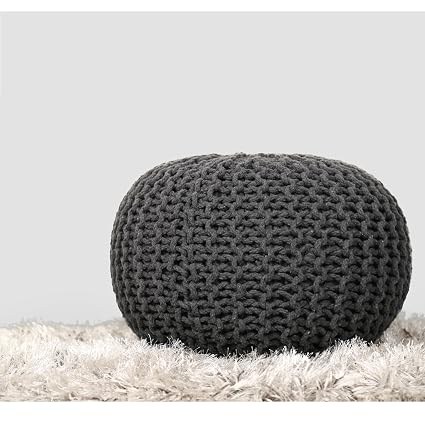 Round Pouffe Grey Pouffe For Living Room India Cotton 48 X 48x 33 Cm Foot Stool And Ottoman For Bedroom Home Furnishing Pouf Amazon In Home Kitchen