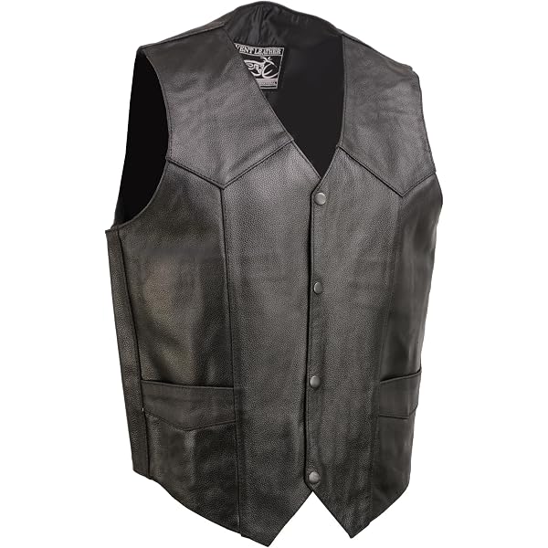 Milwaukee Leather Men’s LKM3701 Side Lace Leather Vest – Black, Buffalo Snaps, V-Neck, Mid-Length