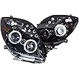 Spec-D Tuning LED Halo Glossy Piano Black Projector Headlights Lamps Compatible with 2006-2008 Toyota Yaris Hatchback, Left + Right Pair Headlamps Assembly