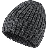 Connectyle Women's Rib Knit Cuffed Beanie Hat Stretch Acrylic Winter Hat Thick Warm Snow Ski Cap