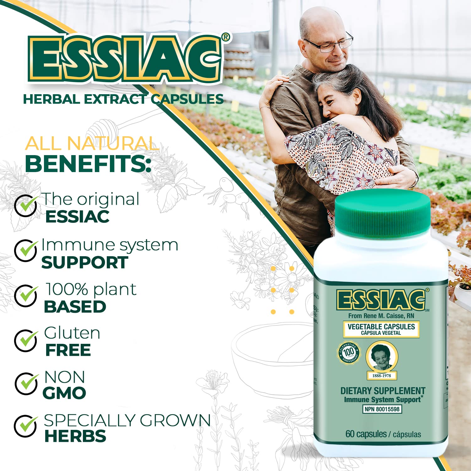 ESSIAC Tea All-Natural Herbal Extract Capsules – 60 Capsules | Powerful Antioxidant Blend to Help Promote Overall Health & Well-Being | Original Formula Since 1922