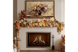 ZESUA Fall Decorations for Home - Fall Decor - 6Ft Autumn Maple Leaf Pomegranates Berry Garland - Thanksgiving Halloween Farmhouse Harvest Decorations for Outdoor Indoor Mantle Fireplace Table Porch