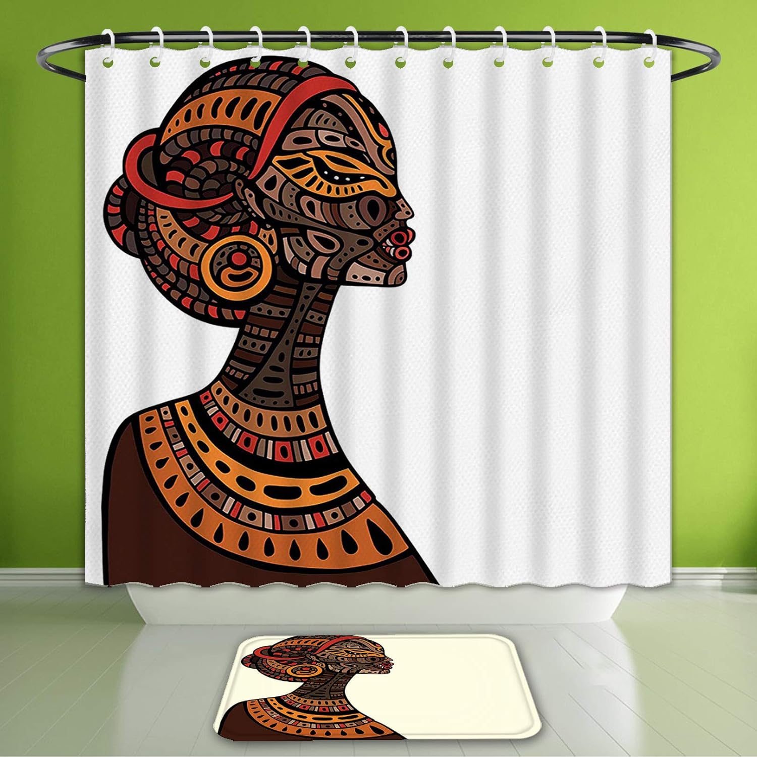 Amazon Com Waterproof Shower Curtain And Bath Rug Set Afro Decor Pagan Exotic Beauty Woman Figure With Traditional Mask Totem Illustration Brown Cinn Bath Curtain And Doormat Suit For Bathroom 66 X72 24 X16