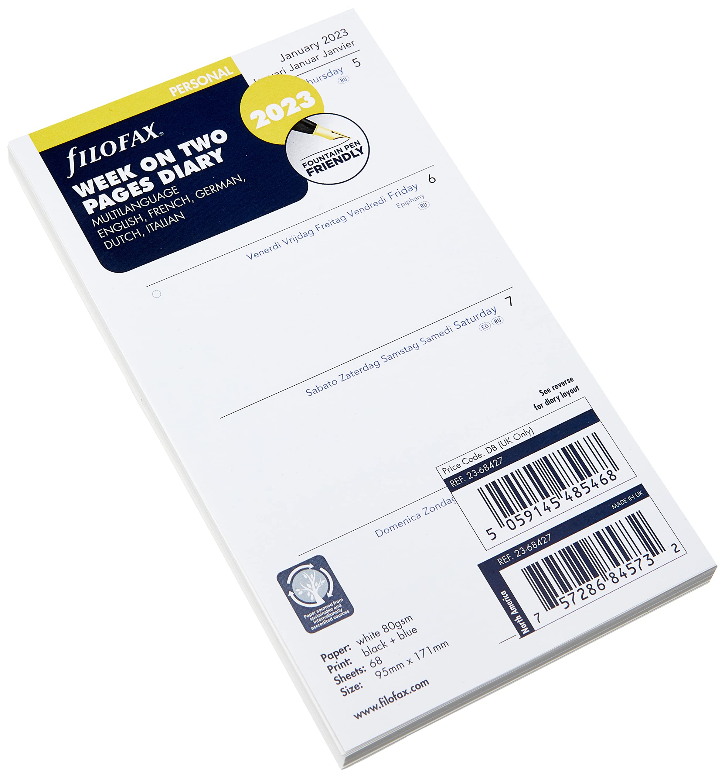 Letts of London Personal Week on Two Pages 5 Language 2023 Diary, White (23-68427)