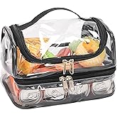 BORMELUN Clear Lunch Bag for work Transparent See Through Lunch Box for Kids,Double tote Black Stadium Approved