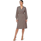 Adrianna Papell Womens Long Sleeve Wrap Midi Dress