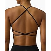 PAVOI ACTIVE Open Back Strappy Yoga Workout Bras for Women - Low Support Criss-Cross Sports Gym Bra Removable Pads - FlexFlow, Large, Black, A-C Cups