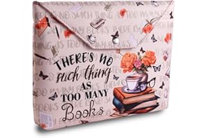 LParkin Book Sleeve Cover with Zipper, There is No Such Thing As Too Many Books Protector Pouch, Washable Fabric Book Sleeves, 11 x 9 Inch Kindle Sleeve Book Lover Gifts Bookish Gifts