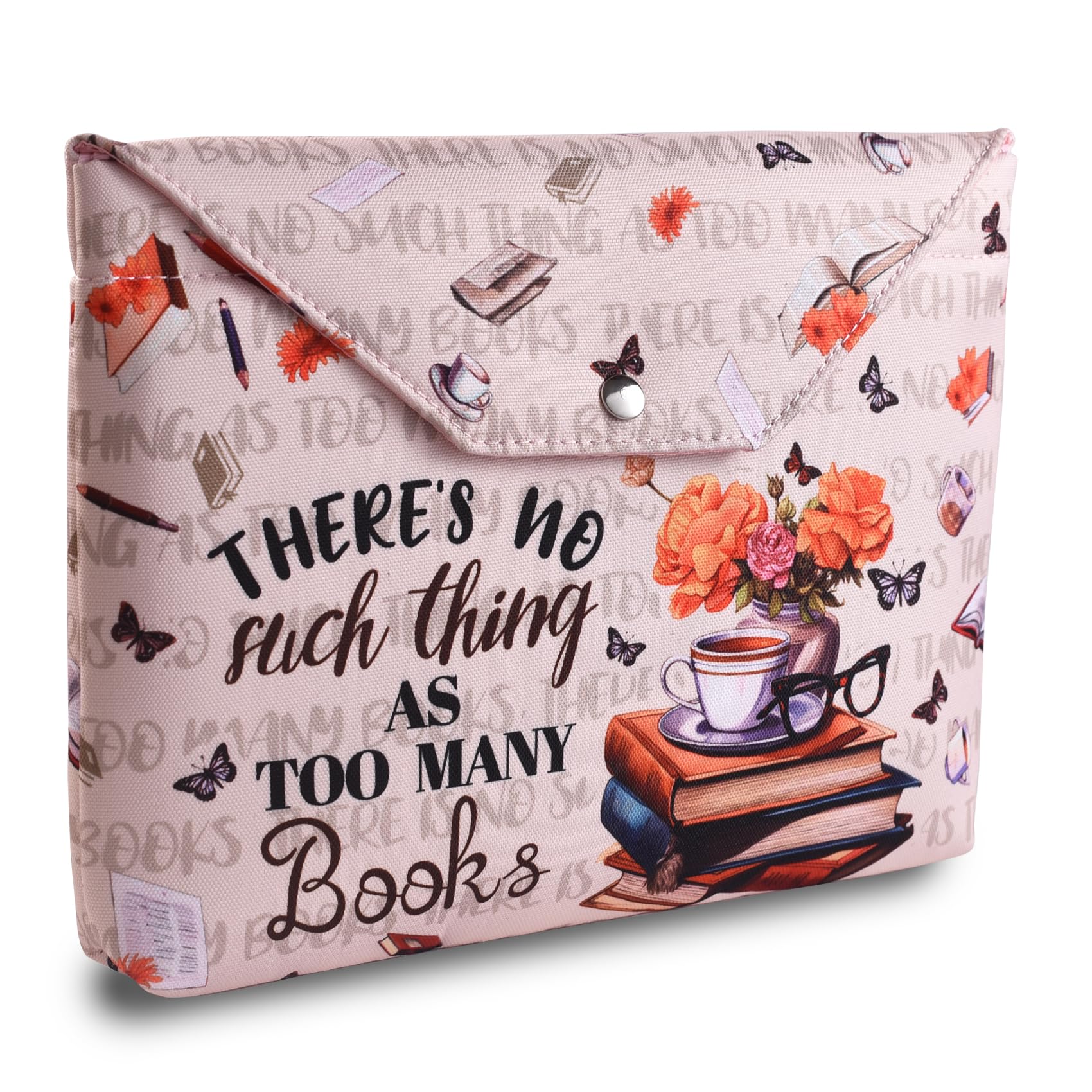 LParkin Book Cover with Zipper, There's Nothing Like Too Many Books Protective Cover, Washable Cloth Book Covers, 11 x 9 inch Kindle Sleeve Book Lover Gifts Bookish Gifts