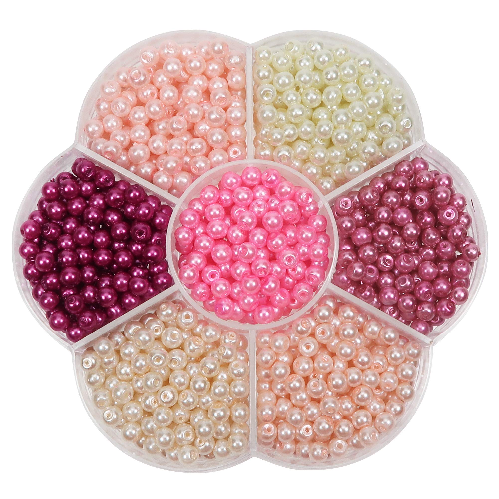 TOAOB Pink Pearl Beads 1050pcs 4mm Glass Fake Pearls with Holes Round Loose Sew on Beads for Jewelry Making Bracelets Necklaces Hairs Crafts Decoration and Vase Filler