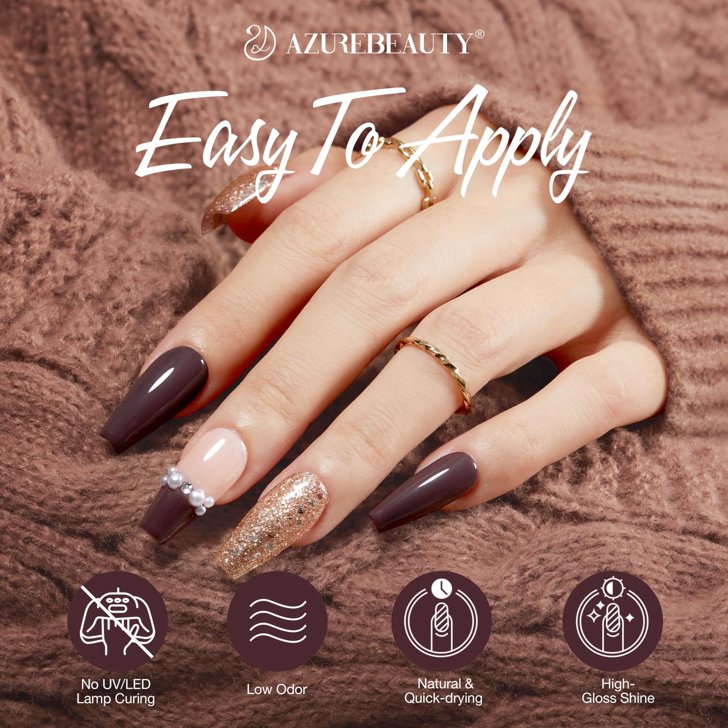 AZUREBEAUTY Brown Nail Polish Set 2 Colors Glitter Quick Dry Nail Polish Kits Fall Vegan Long Lasting French Tip Nail Polish Natural Manicure Diy Home Gift for Girls - Image 3