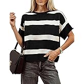 Vimida Women's Short Sleeve Knit Tops Crew Neck Striped Sweaters Dressy Casual for Summer Spring Fall