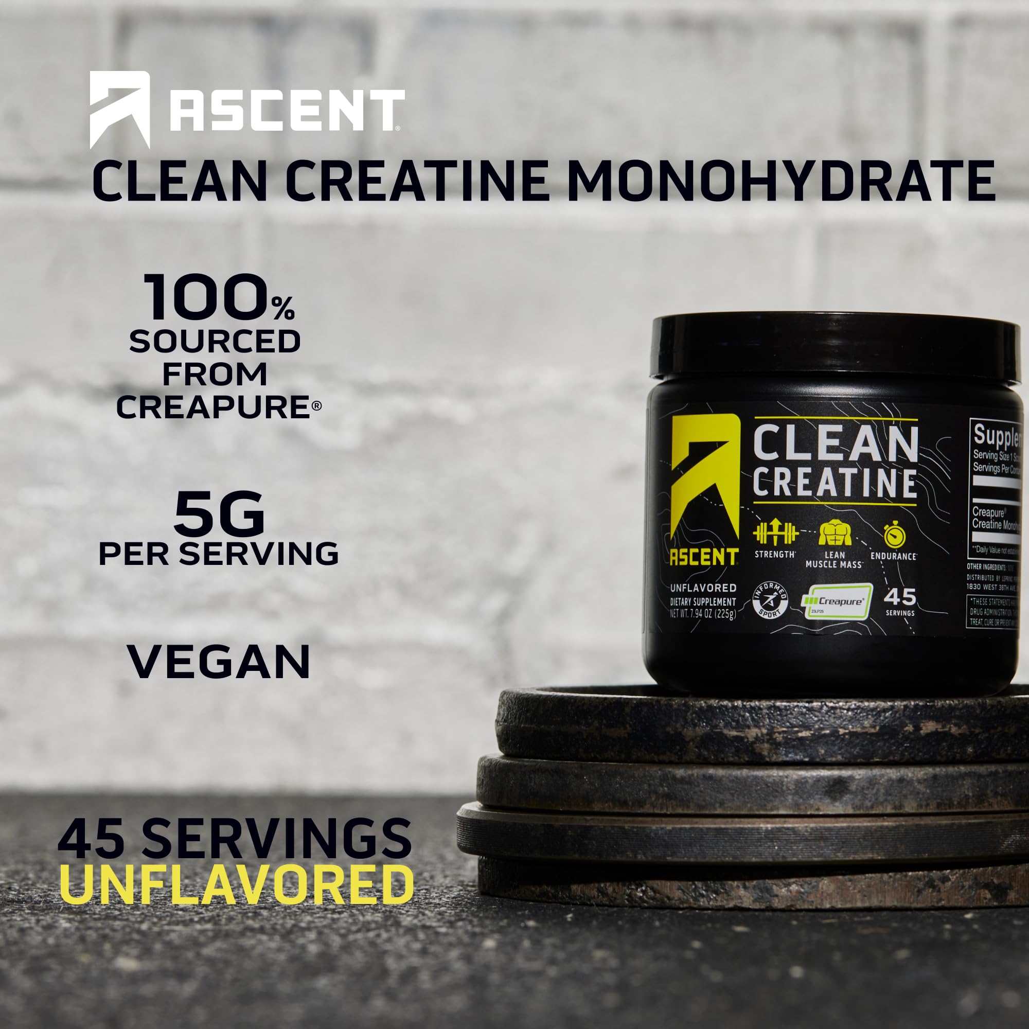 Ascent 100% Whey Protein Powder, Chocolate 2 lb & Creatine Monohydrate Powder, Unflavored 45 Servings