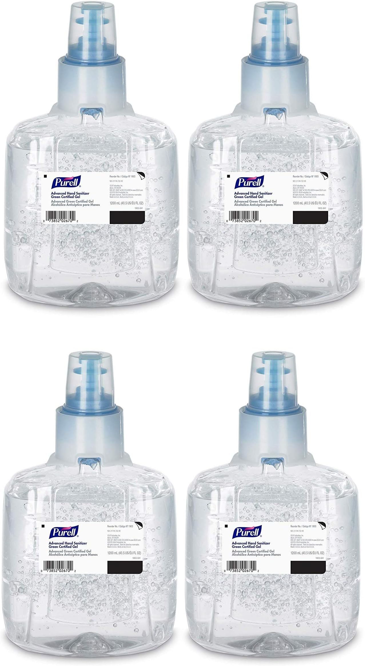 PURELL Advanced Green Certified Hand Sanitizer Gel, 1200 mL Sanitizer Refill for PURELL LTX Touch-Free Dispenser (Pack of 2)- 1903-02 (pack of 4 1200 mL)