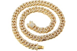 Halukakah Gold Plated Chains for Boys - TYCOON JUNIOR - Kid's 14MM Platinum Plated Cuban Link Chain Necklace Bracelet,Lab Diamonds Prong Set,Fits Ages 8-16 Y/O. with Giftbox