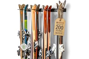 StoreYourBoard Ski Rack Wall Mount – Heavy-Duty Steel Ski Wall Mount Holds Up to 8 Pairs of Skis, Space-Saving Ski Rack for Garage, Home, or Cabin – Durable Wall Storage Organizer - Holds Up to 200lb