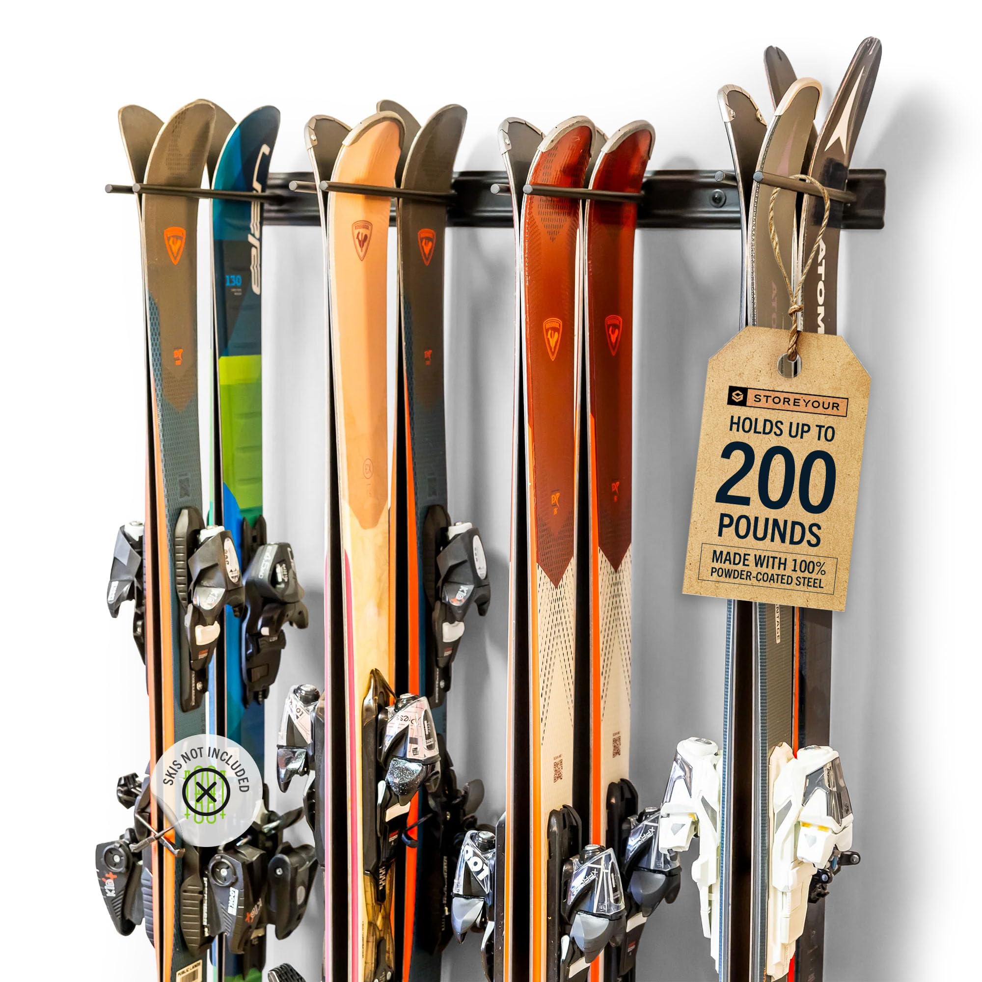 StoreYourBoard Ski Wall Storage Rack, Holds 8 Pairs, Steel Home and Garage Skis Mount