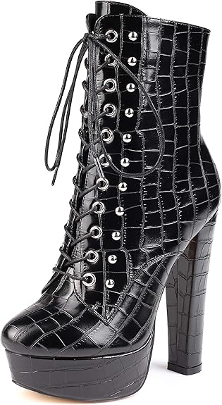 black lace up chunky boots