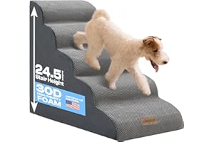 Miorun Dog Stairs for High Beds Up to 26", Extra-Tall 24.5" 5-Step Foam Pet Ramp with Washable Cover, Gentle Slope Steps, Bed & Couch Ladder for Small Medium Dogs & Senior Cat, Puppy Climbing Stairs