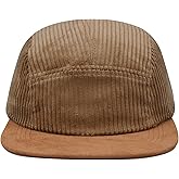 CLAPE 5 Panel Baseball Cap, Breathable Moisture-Wicking Corduroy Flat Brim Snapback Trucker Hat Adjustable Vintage Dad Hat