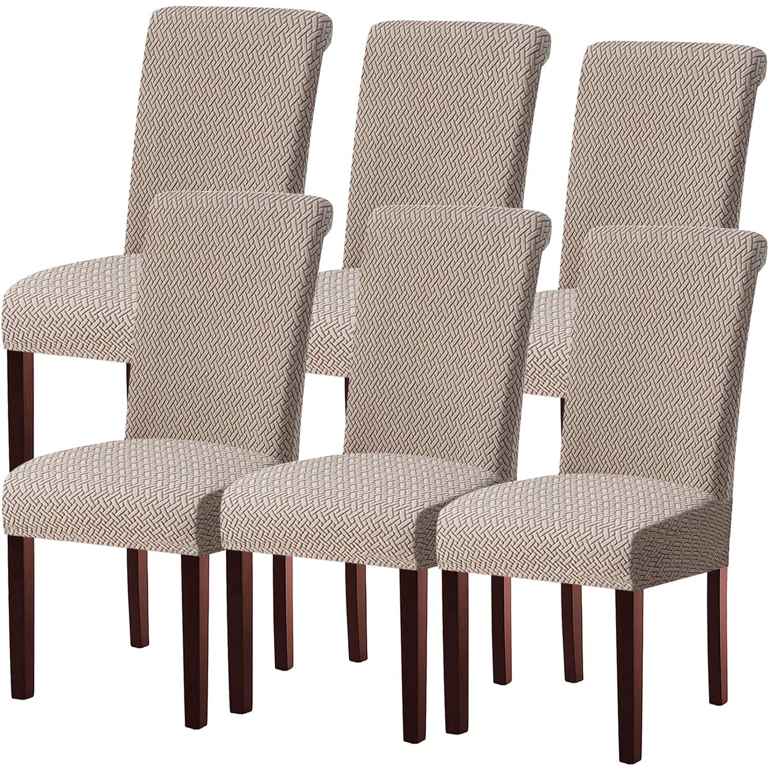 KELUINA Dining Chair Covers, Stretch Chair Covers Dining Chair Slipcovers Removable Washable Reusable Home & Kitchen Decor Protector Dining Room Chair Covers(Khaki,6 Pcs)