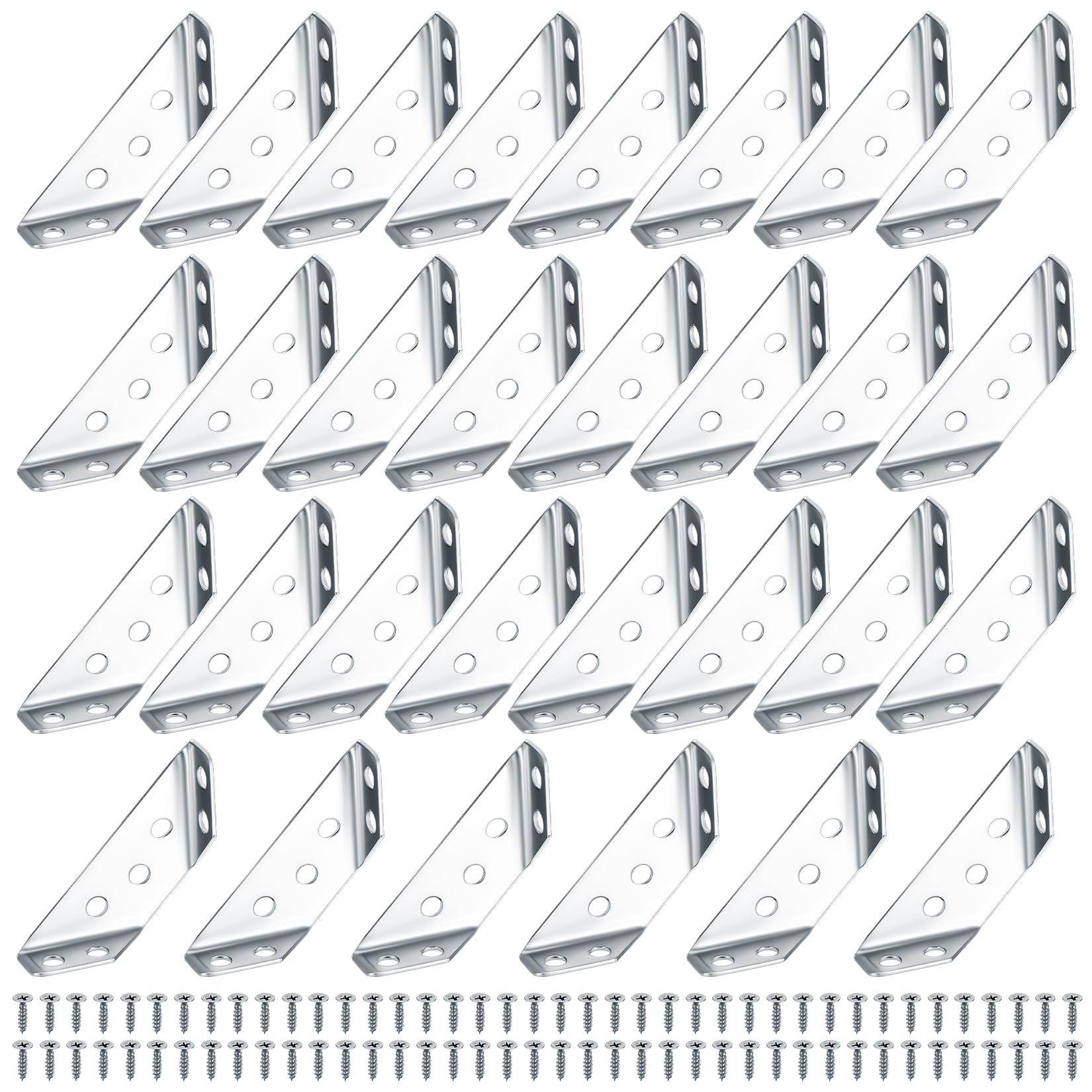 Universal Stainless Steel Furniture Corner Connectors - 30 Pcs Triangle Angle Brackets for Cabinet, Table, Desk