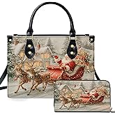 SATIGI Personalized 3D Christmas Leather Handbag, Yarn Crochet Drawing Bag with Adjustable Strap and Matching Purse