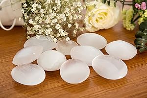 JIC Gem 10 pc Natural Selenite Palm Stone Rocks 5cm for Reiki Chakra Healing Home Decor