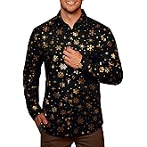 Mainfini Men's Christmas Button Shirt Gilding Snowflake Shiny Graphic Cotton Dress Shirts (S-3XL)