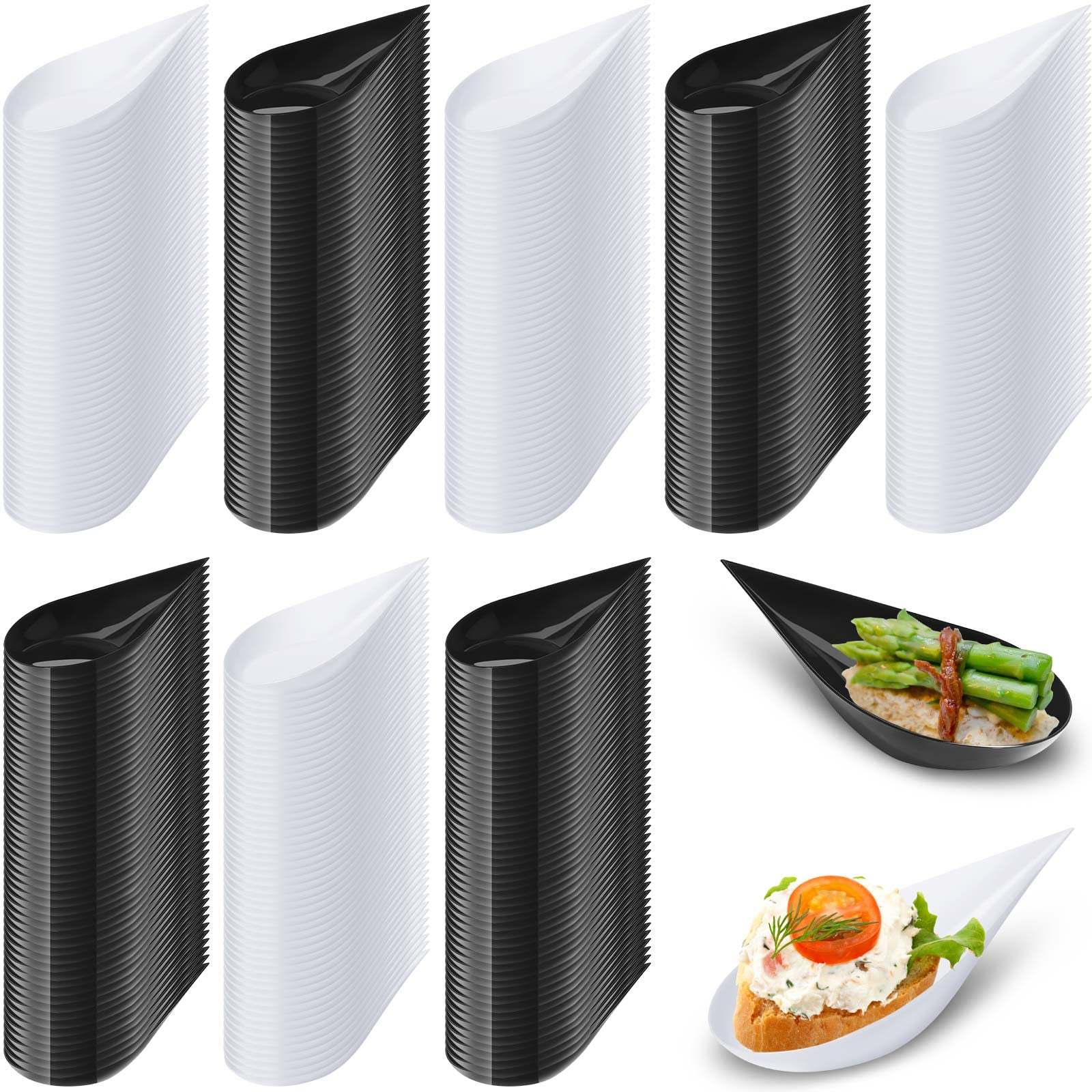 Photo 1 of Tessco 400 pcs 4'' Tear Drop Mini Appetizer Spoons Appetizer Plates Disposable Plastic Tasting Spoons for Serving(Black, White)