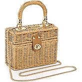 Noamus Square Straw Handbag, Vintage Women's Wicker Basket Bag, Handmade Rattan Crossbody Bag, Boho Tote Bag with Detachable Shoulder Strap for Summer Beach Casual Vacation Chic