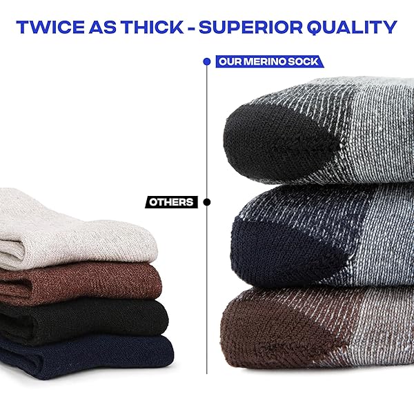COOLMATE MERINO WOOL HIKING SOCKS FOR MEN – PACK OF 3 SUPER THICK WARM WINTER THERMAL CREW SOCKS WITH ARCH SUPPORT & BLISTER-FREE, GREY-BLACK, L
