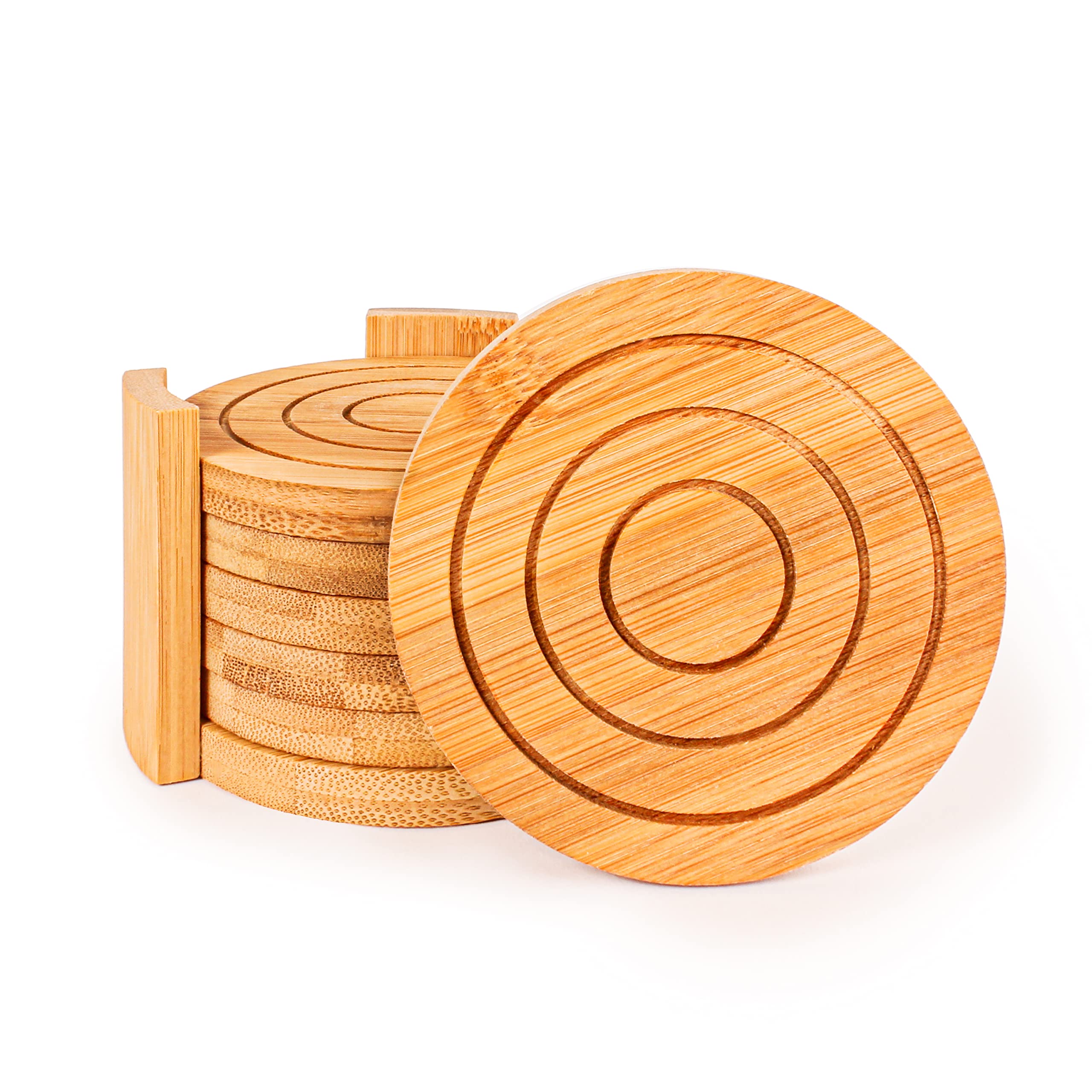 Photo 1 of BergHOFF 7 Piece Bamboo Coaster Set, Natural