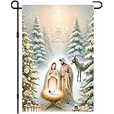 BlissYard Christmas Nativity Garden Flag 12x18 Inch Holy Family Baby Jesus Flag Mary Joseph Snowy Winter Outdoor Yard Decor House Banner Porch Lawn Patio Home Decoration