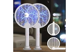 GEBATULE 2 Pack Foldable Electric Fly Swatter Racket Bug Zapper Fly Zapper Dual Modes Rechargeable Mosquito Killer Fruit Fly Trap Indoor Outdoor Backyard Patio Camping (2)