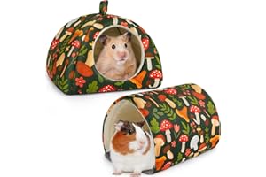 Bienbee Guinea Pig Hideout, Washable Guinea Pig Tunnel Set, 2 Pack Guinea Pigs Toys Guinea Pigs Cage Accessories for Small Animal Mouse Hamster Hedgehogs Rats, Green Mushroom