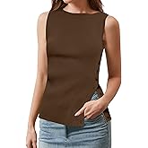 Ythomm Womens Asymmetrical Side-Button Slit Tank Tops Sleeveless Boat Neck Ribbed Knit Sweater Vest Solid Slim Going Out Tops