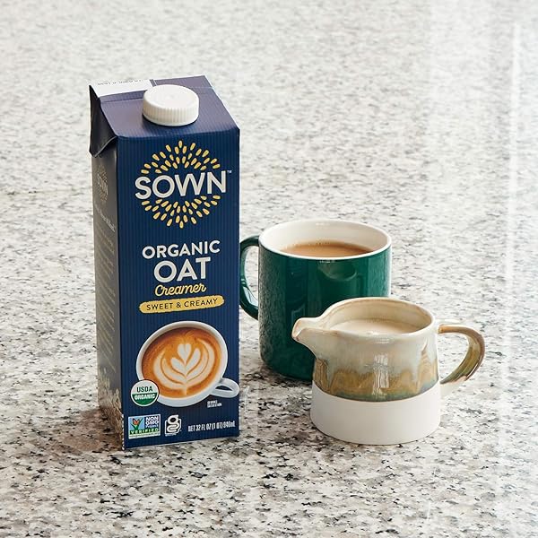 SOWN ORGANIC OAT CREAMER SWEET & CREAMY – BARISTA OAT MILK NON DAIRY COFFEE CREAMER – PLANT BASED, DAIRY-FREE, VEGAN, GLUTEN-FREE, NON-GMO, SHELF STABLE – 32OZ
