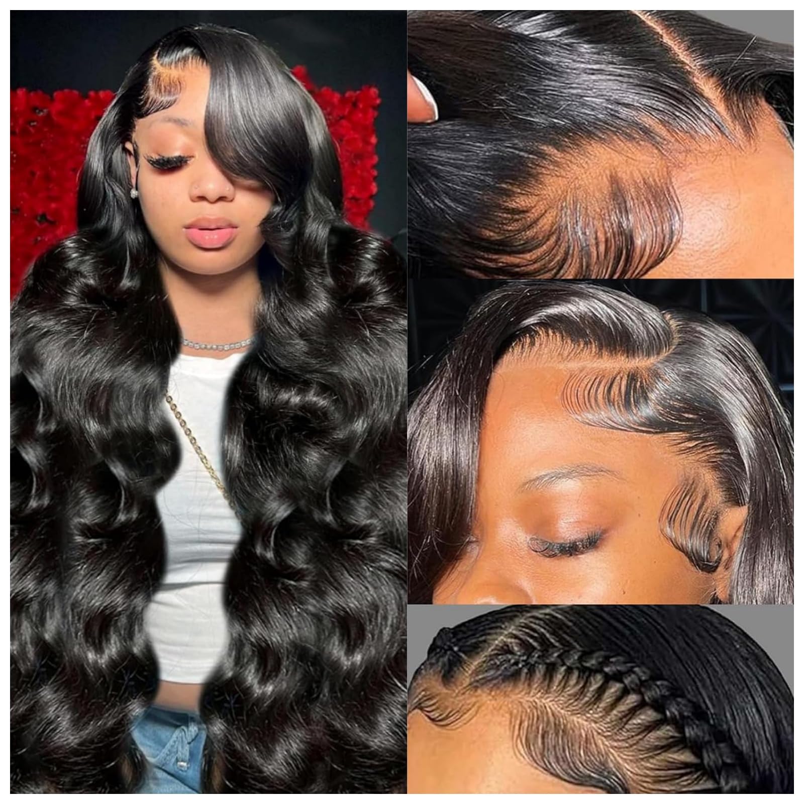 13X6 Lace Front Wigs Human Hair 24 Inch Body Wave Human Hair Wig HD Lace Frontal Glueless Wigs Pre Plucked Bleached Knots with Baby Hair Natural Black — image 1