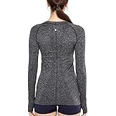 CRZ Yoga Women's Seamless Athletic Long Sleeves Sports Running Shirt Breathable Gym Workout Top Black/White-Slim Fit Small