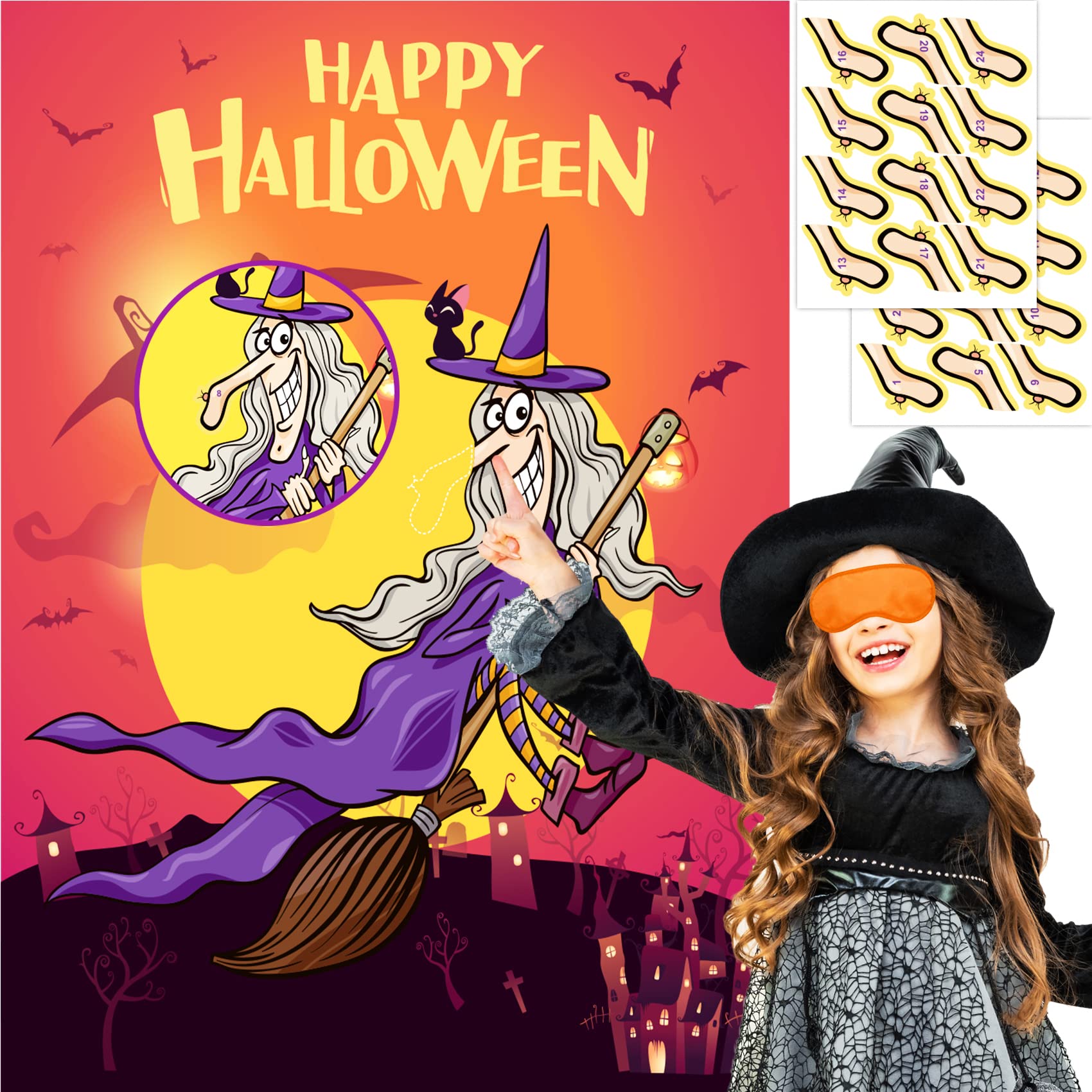 Funnlot Halloween Games for Kids Party Halloween Party Games for Kids Pin the Nose on the Witch Halloween Games for Kids 24 Stickers Halloween Party Favors Activities Halloween Pin Games for Kids