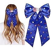4th of July Hair Bows for Women USA Star Hair Bow Clips Jeweled Rhinestone Red White and Blue American Flag Hair Clips 4th of July Accessories Outfits (Pattern B)