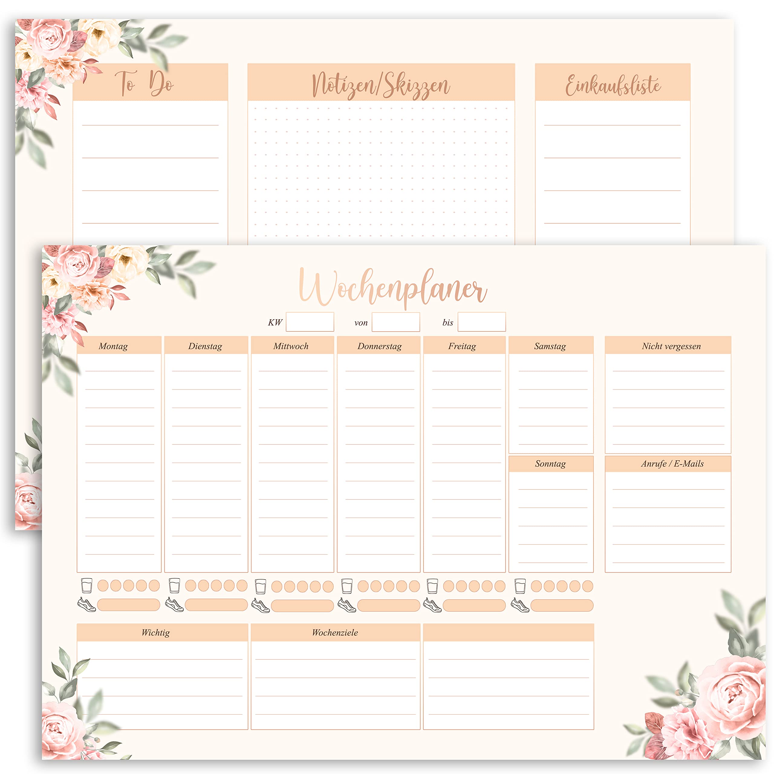 E&G Class Weekly Planner To Do Notes Sketches Shopping Lists Pad A4 50 Sheets Printed on Both Sides with Rose Motif Solid Paper 120 g/m² Weekly Calendar without Fixed Date Weekly Planner by E&G Class