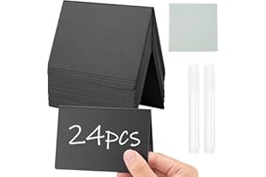 JEFURE 24 Pcs PVC Mini Chalkboard Signs, 2.8"x3.9" Tabletop Chalkboard Signs, for Food Display, Party, Buffet, Table Name Tags, Wedding, Place Cards, Include 2 Liquid Chalk Markers