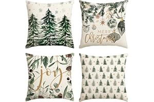 AVOIN colorlife Merry Christmas Trees Snowflake Throw Pillow Covers, 18 x 18 Inch Joy Xmas Balls Winter Holiday Cushion Case Decoration for Sofa Couch Set of 4