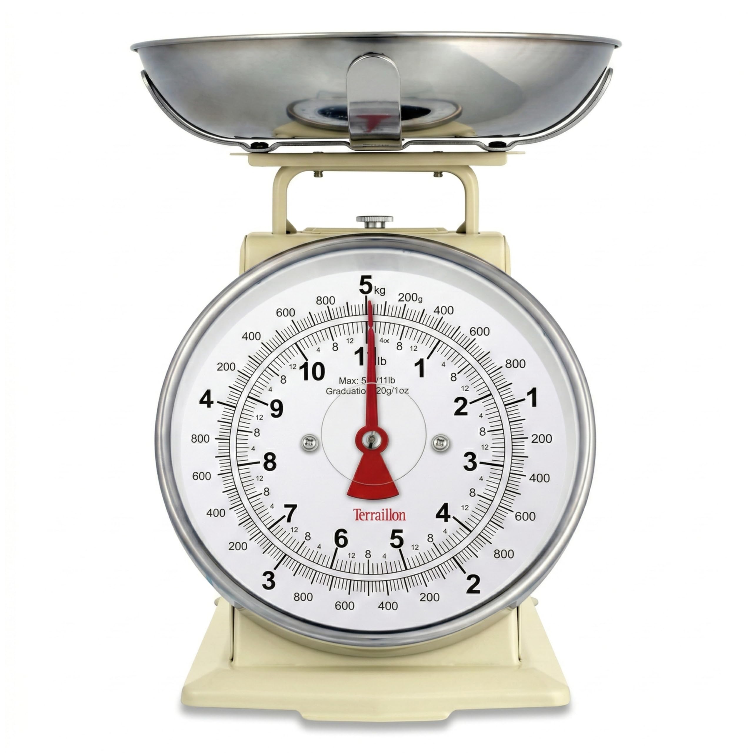 Terraillon Kitchen Scales, Manual Tare, Large Dial, 5 kg Capacity, Tradition 500, Cream