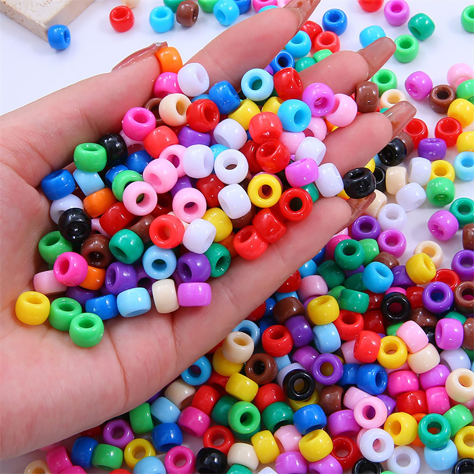 Gocelyn 3500PCS Pony Beads Bulk for Bracelet Necklace Making, Multi-Color Plastic Craft Beads Seed Beads with Big Hole for DIY Craft Kandi Jewelry Hair Braiding