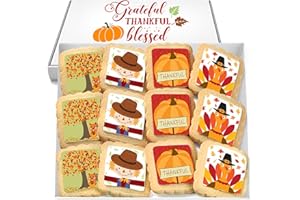 OMCOOKIE Thanksgiving Cookies 12 Pack Decorated | INDIVIDUALLY WRAPPED Sugar Cookies | Gift Basket Pumpkin Turkey Scarecrow | Nut Free
