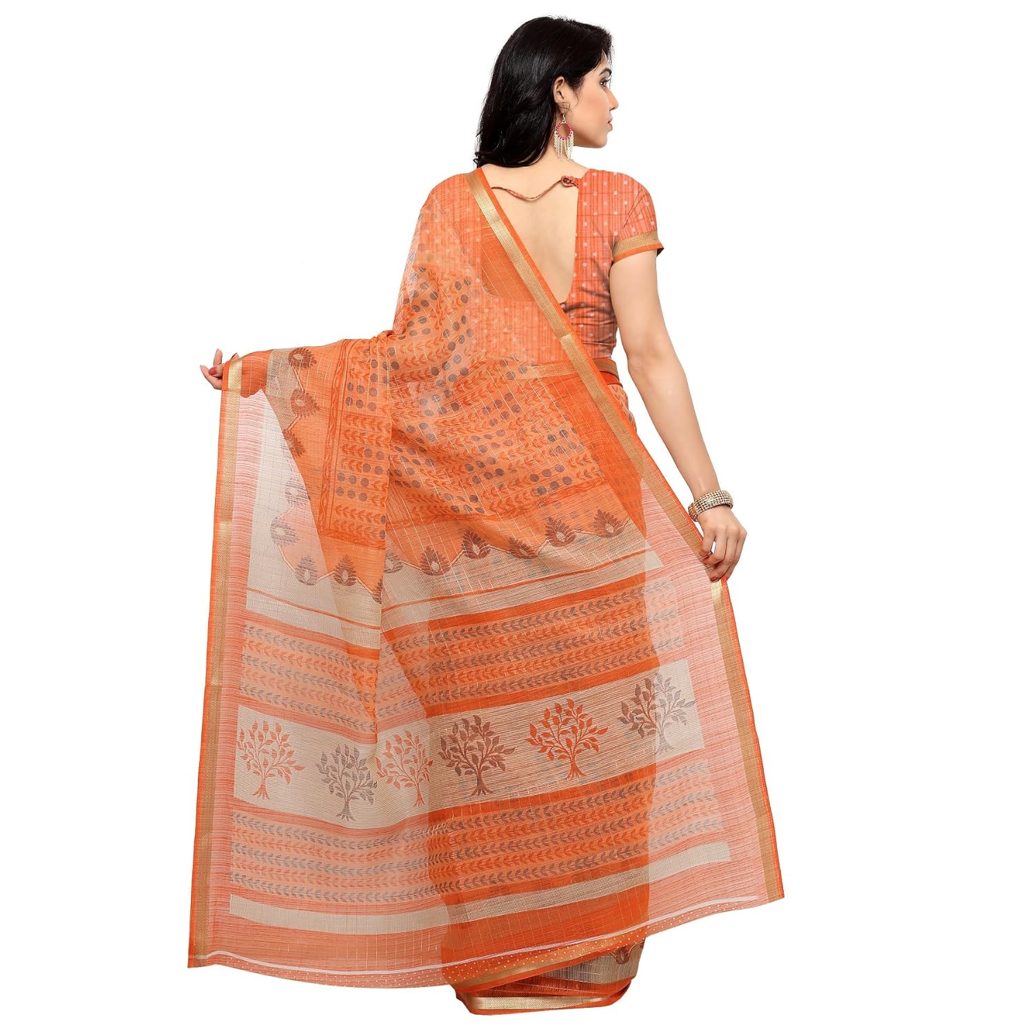 ginigold women's cotton saree with blouse piece (samudrika14_orange)