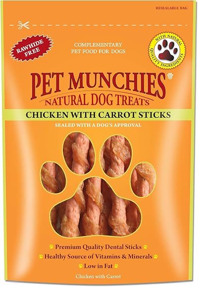 PET MUNCHIES Chicken with Carrot Sticks Dog Treats 8 x 80g Low Fat Dental Chews